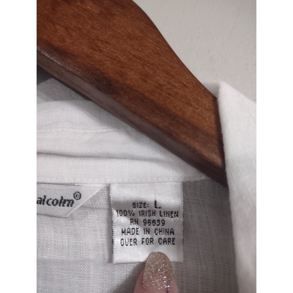 Richard Malcolm Irish Linen Top Long Sleeve White Embroidered Band Collar Large - Picture 3 of 7